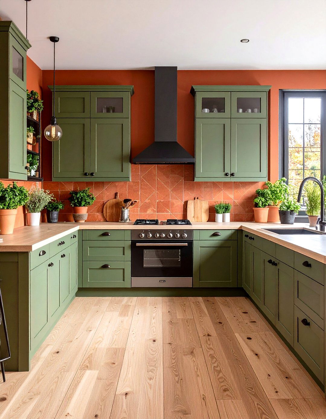 Sage Green Cabinets with Terracotta Backsplash - 20 Rustic Sage Green Kitchen Cabinets