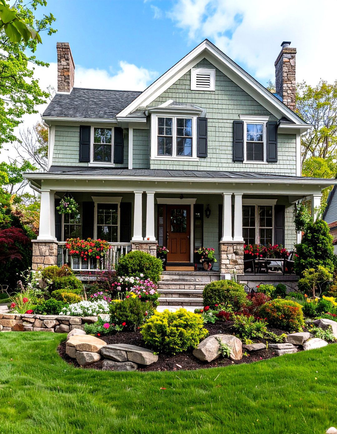 Sage Green Cape Cod House with Natural Landscaping - 20 Modern Cape Cod House Ideas