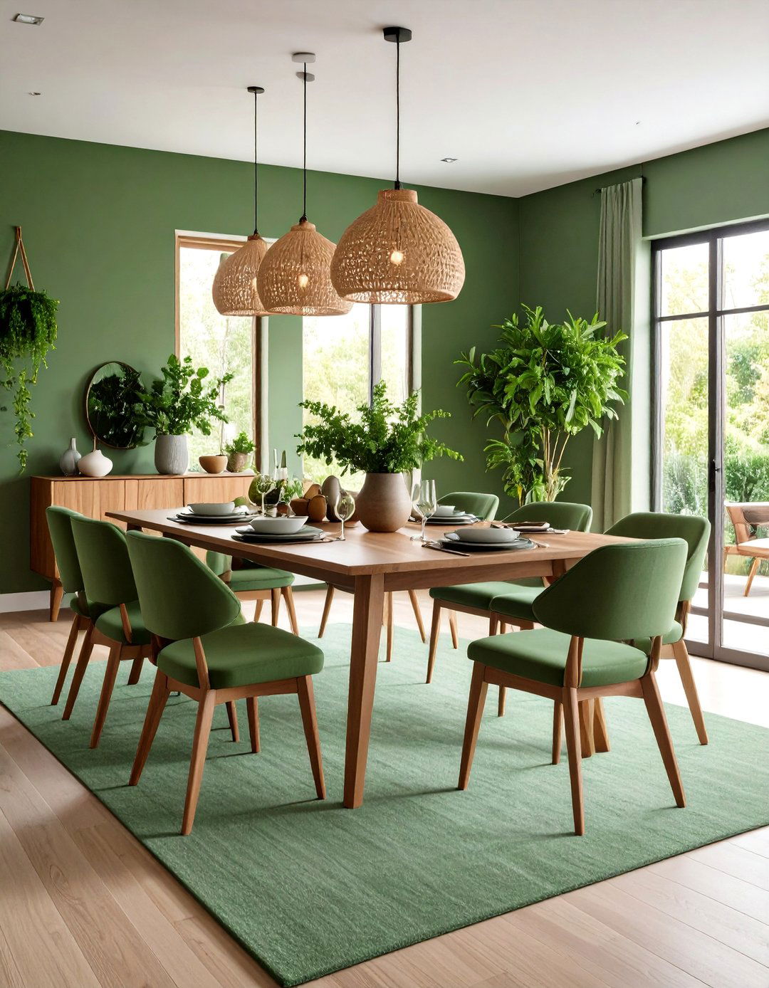Sage Green Carpeted Dining Room with Natural Tranquility - 20 Carpeted Dining Room Ideas