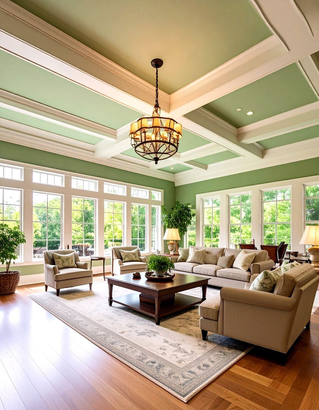 Sage Green Ceiling for a Bold Twist - 20 Sage Green Living Room Ideas
