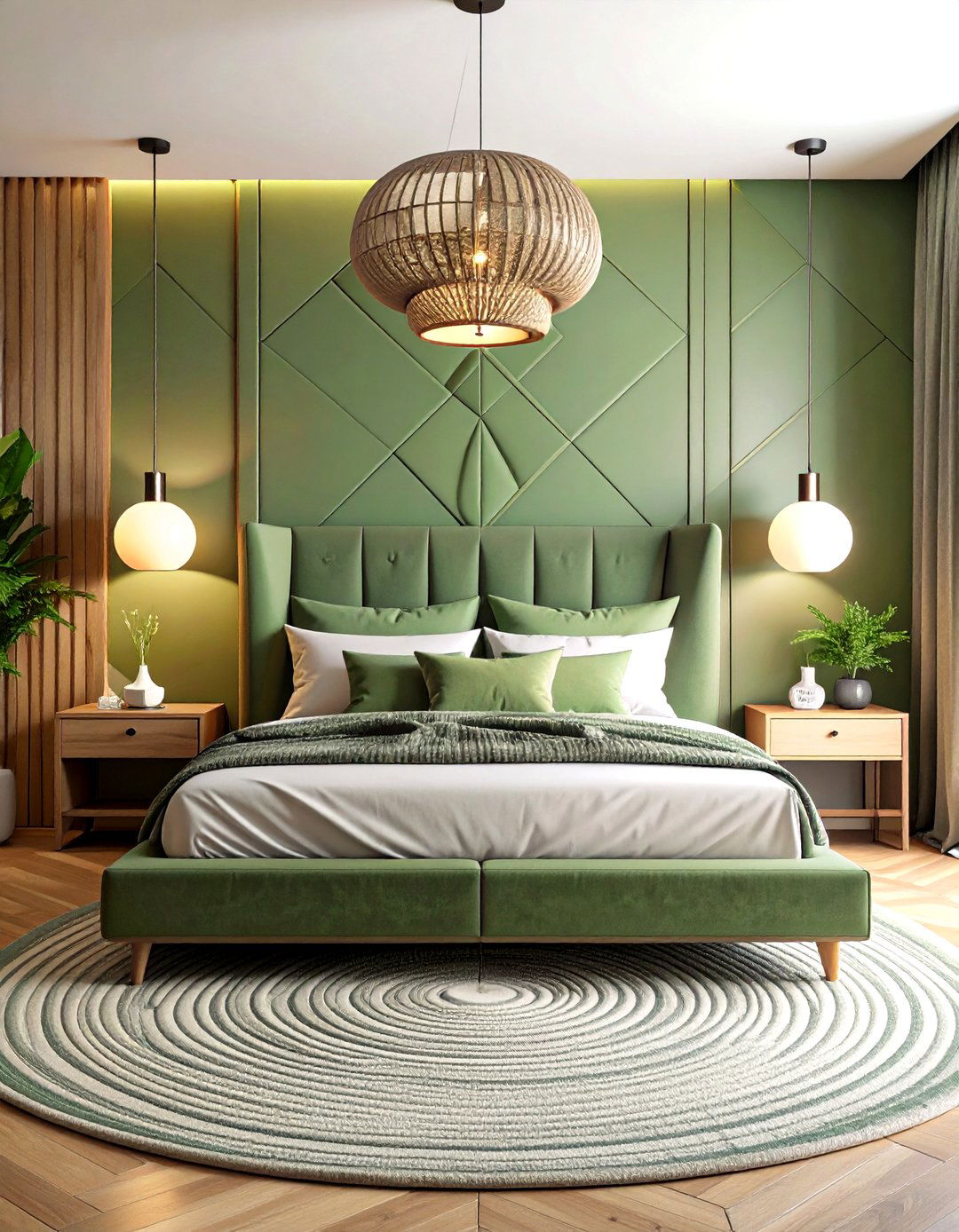 Sage Green Contemporary Geometric Bedroom - 20 Sage Green Bedroom Ideas