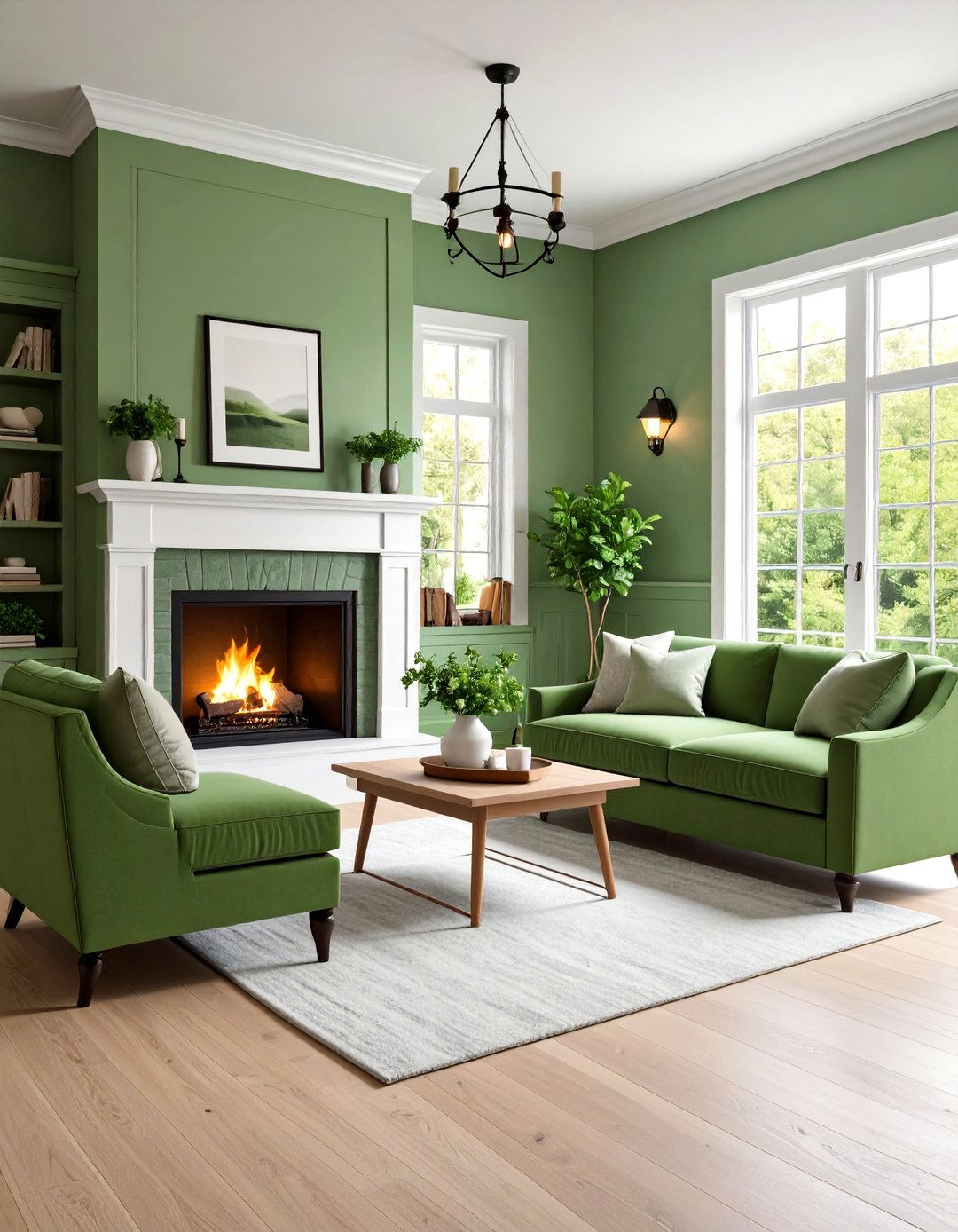 Sage Green Cottage Style Corner Fireplace - 20 Sage Green Fireplace Ideas