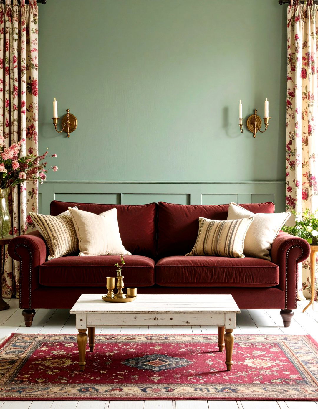 Sage Green Cottagecore Calm - 20 Burgundy Sofa Living Room Ideas
