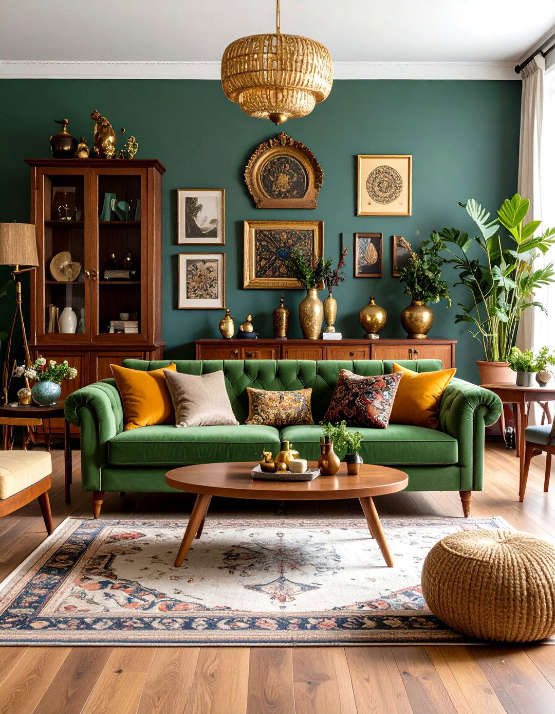 Sage Green Couch Surrounded by Vintage Eclectic Mix - 20 sage green couch living room ideas