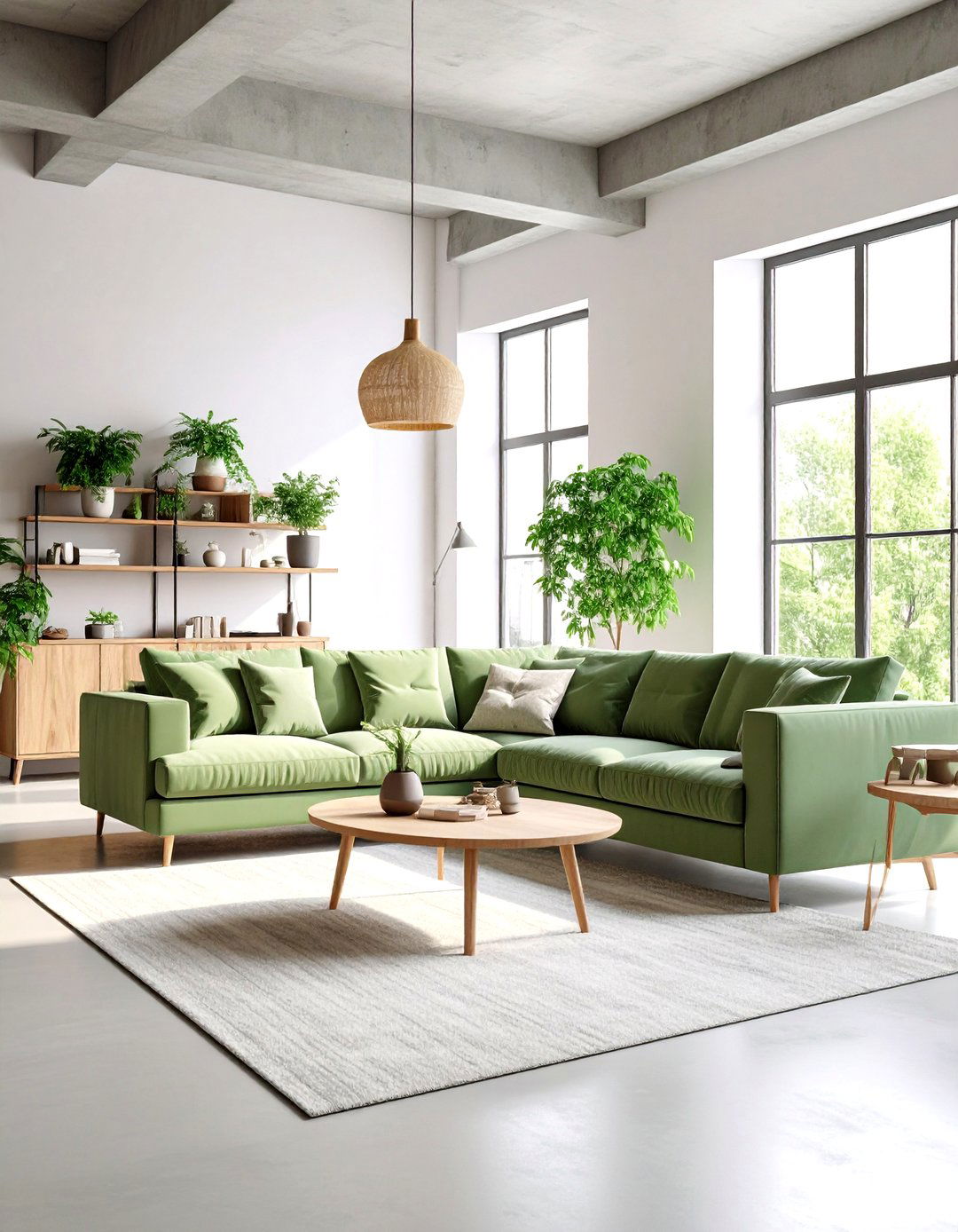 Sage Green Couch as Zoning Anchor in Open Plan Loft - 20 sage green couch living room ideas
