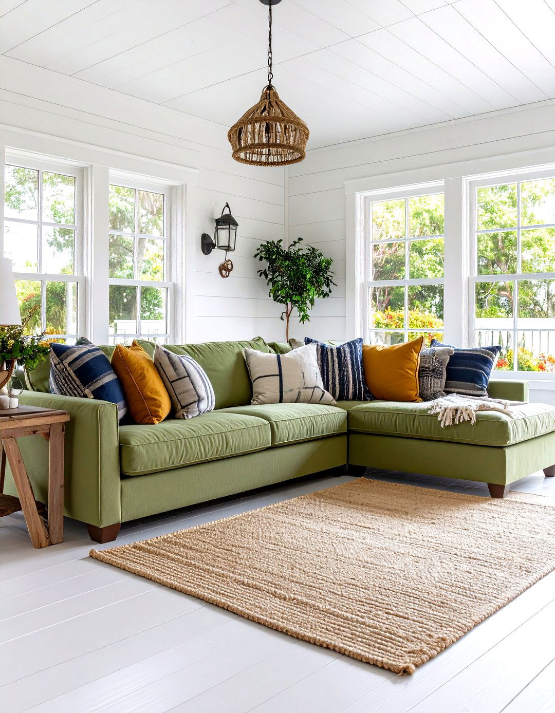Sage Green Couch in Light Filled Coastal Scheme - 20 sage green couch living room ideas