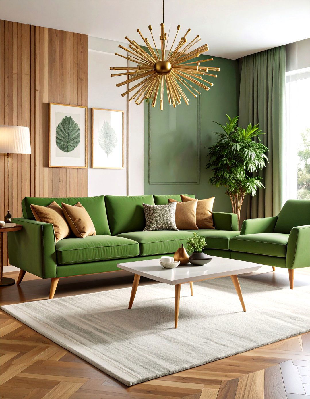 Sage Green Couch in Mid Century Modern Setting - 20 sage green couch living room ideas