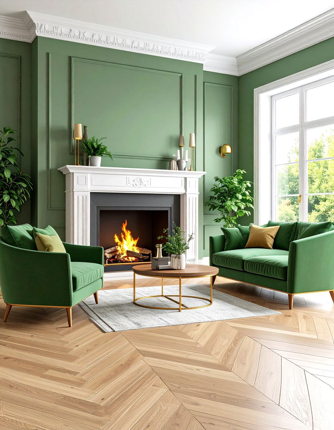 Sage Green Herringbone Tile Feature Fireplace - 20 Sage Green Fireplace Ideas