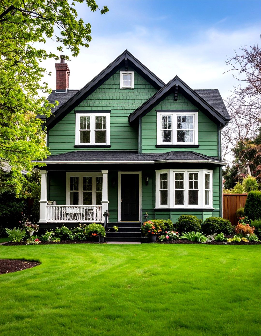Sage Green House with Black Accent and White Windows - 20 Sage Green House With Black Trim Ideas