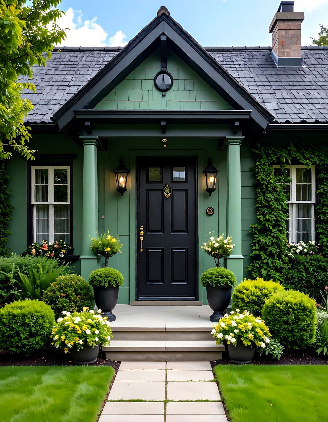 Sage Green House with Black Door - 20 Sage Green House With Black Trim Ideas