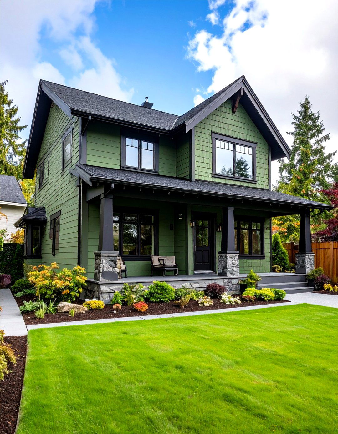 Sage Green House with Black Gutters - 20 Sage Green House With Black Trim Ideas