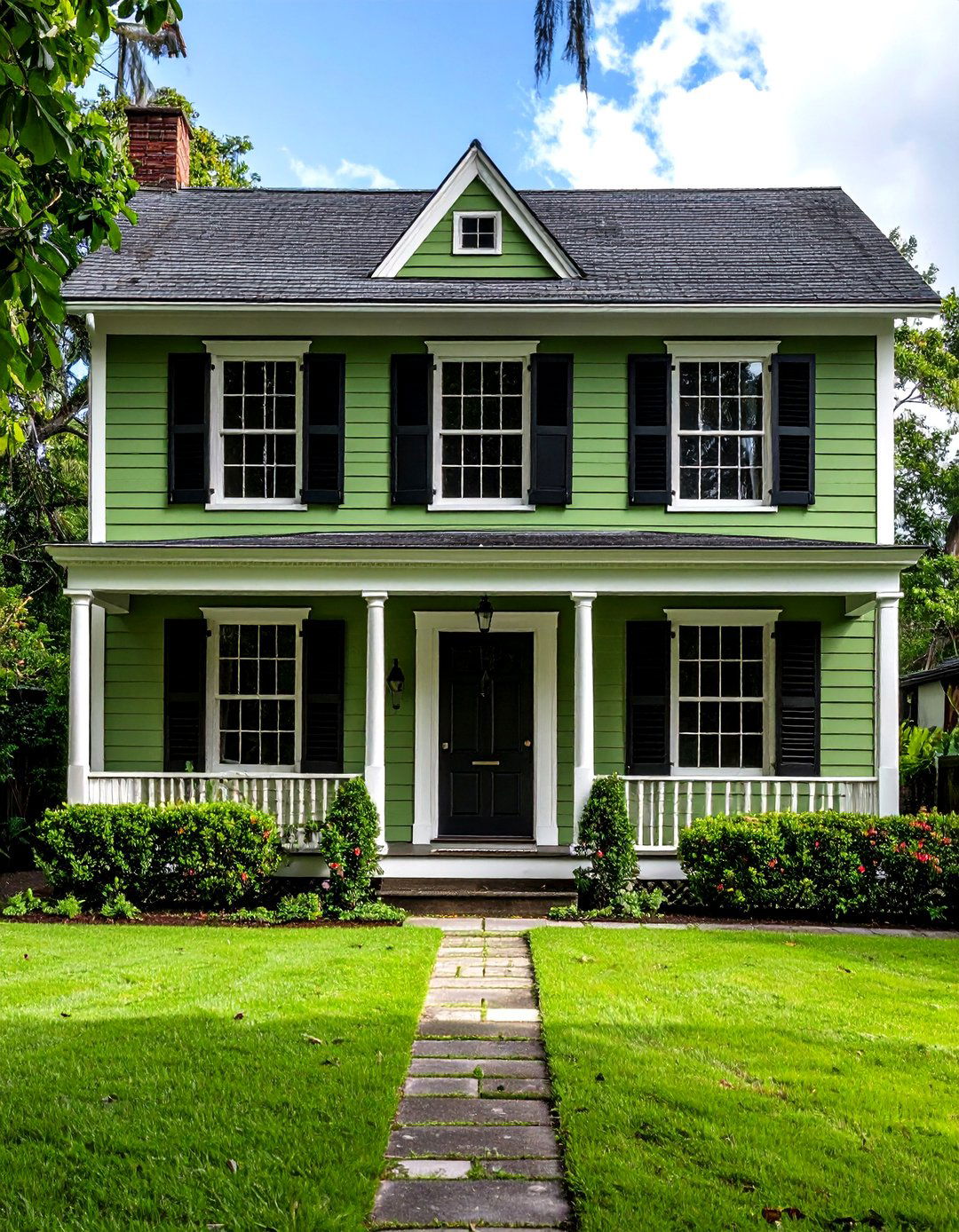 Sage Green House with Black Shutters - 20 Sage Green House With Black Trim Ideas