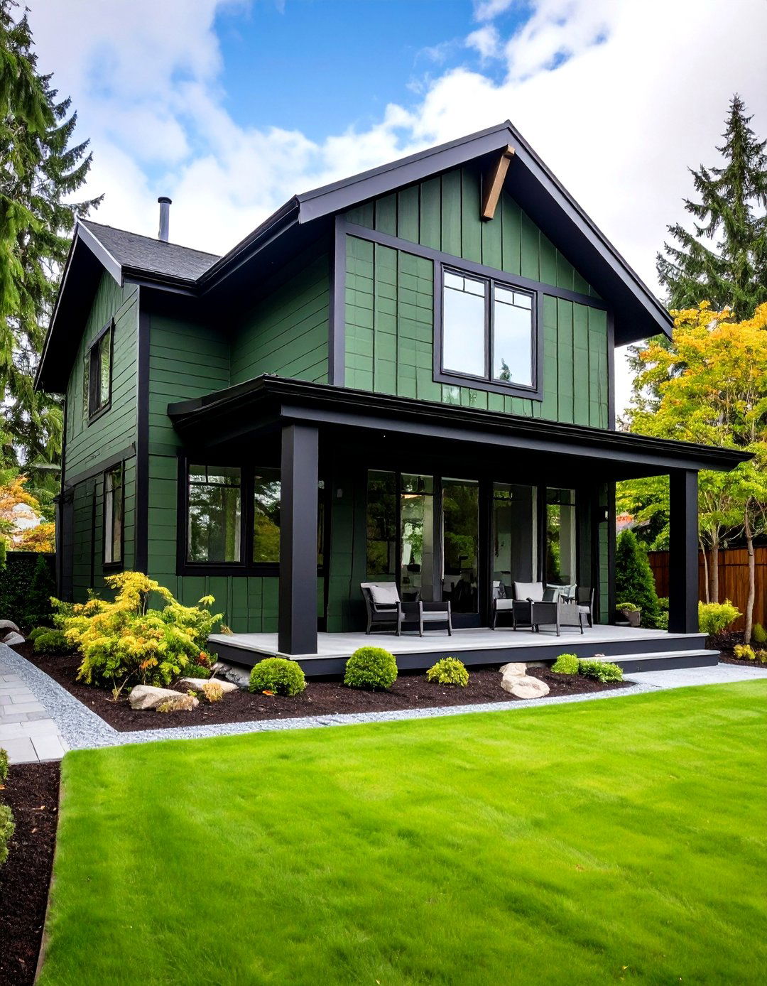 Sage Green House with Modern Black Siding - 20 Sage Green House With Black Trim Ideas