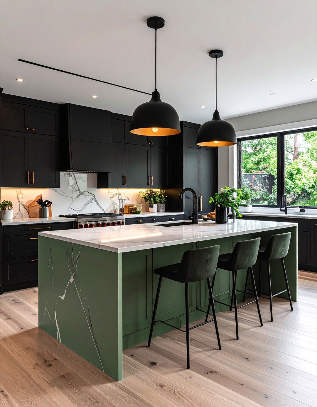 Sage Green Island with Black Base - 20 Sage Green and Black Kitchen Ideas