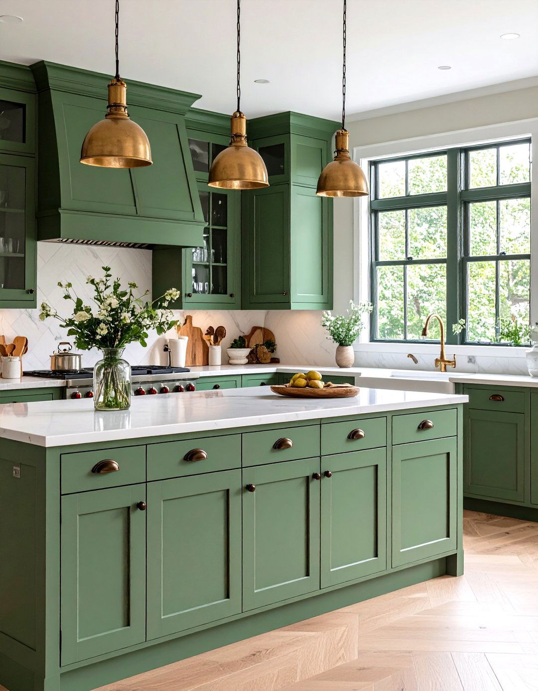 Sage Green Kitchen Cabinet Color with Natural Harmony - 20 Kitchen Cabinet Ideas