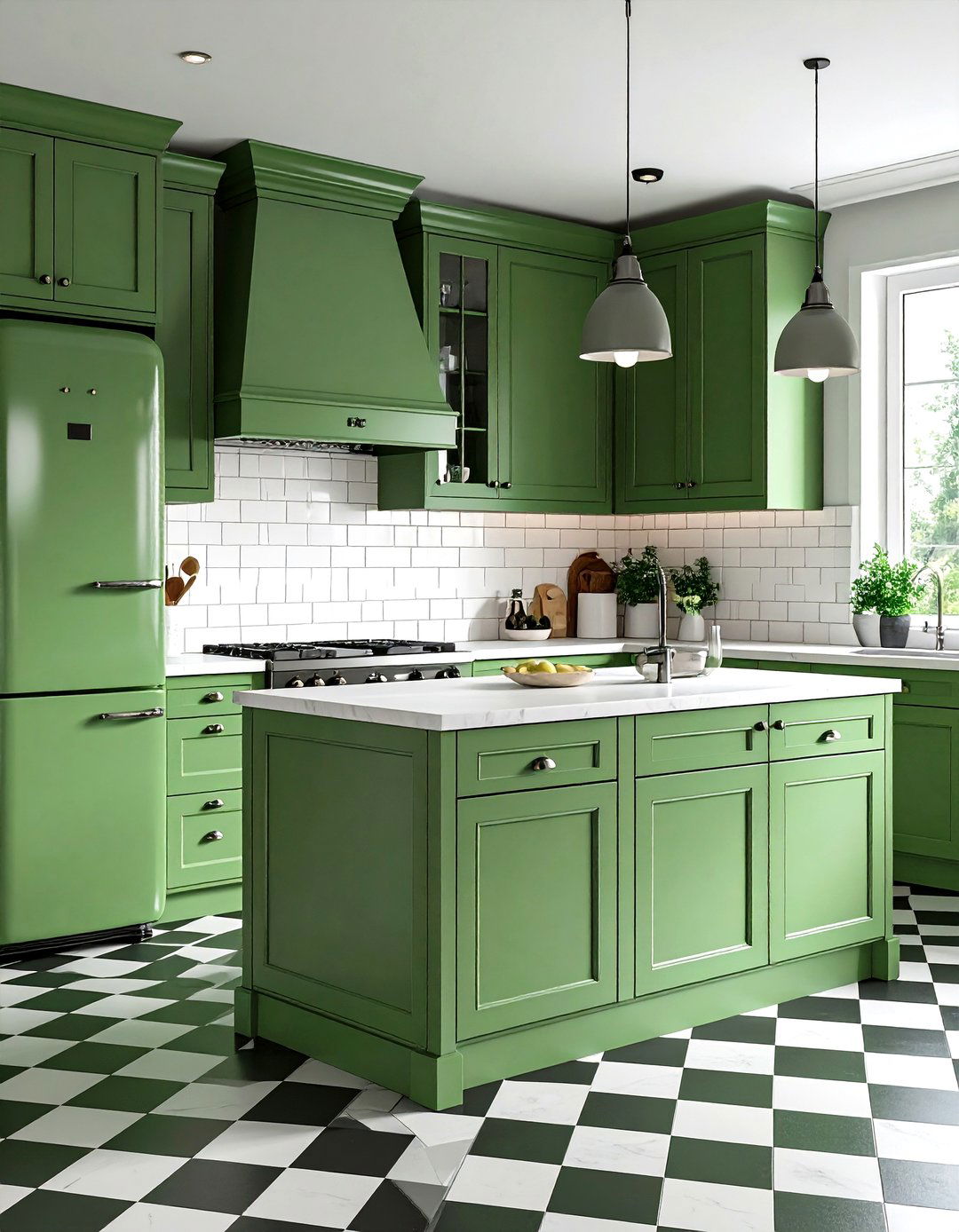 Sage Green Kitchen with Black Soapstone Countertops and Dramatic Contrast - 20 Sage Green Kitchen Ideas