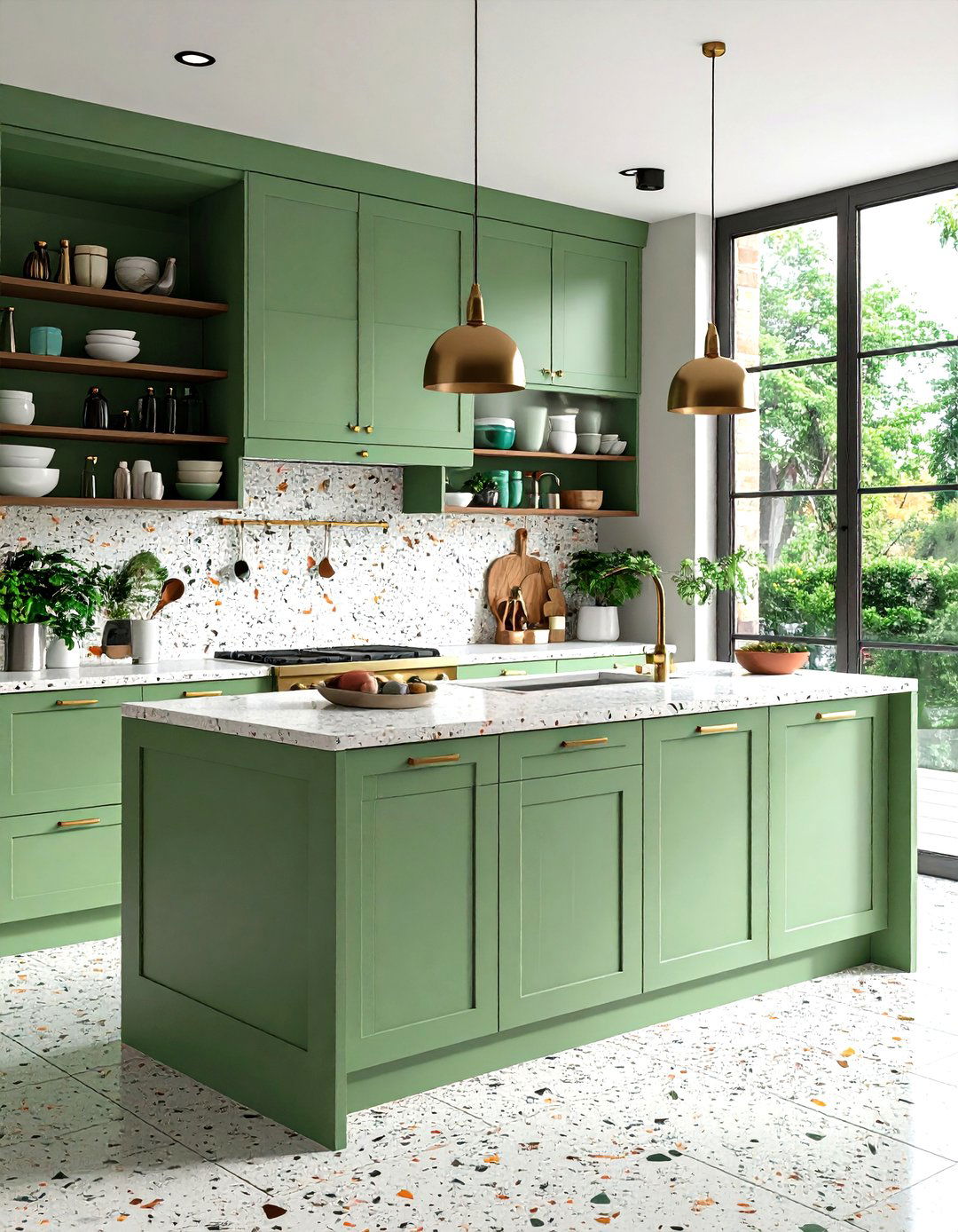 Sage Green Kitchen with Zellige Tile Backsplash and Mediterranean Flair - 20 Sage Green Kitchen Ideas