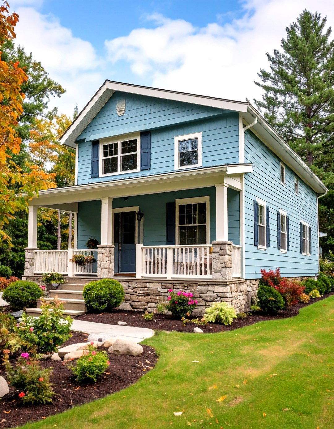 Sage Green Mobile Home Siding with Stone Veneer Foundation - 20 Mobile Home Siding Design Ideas