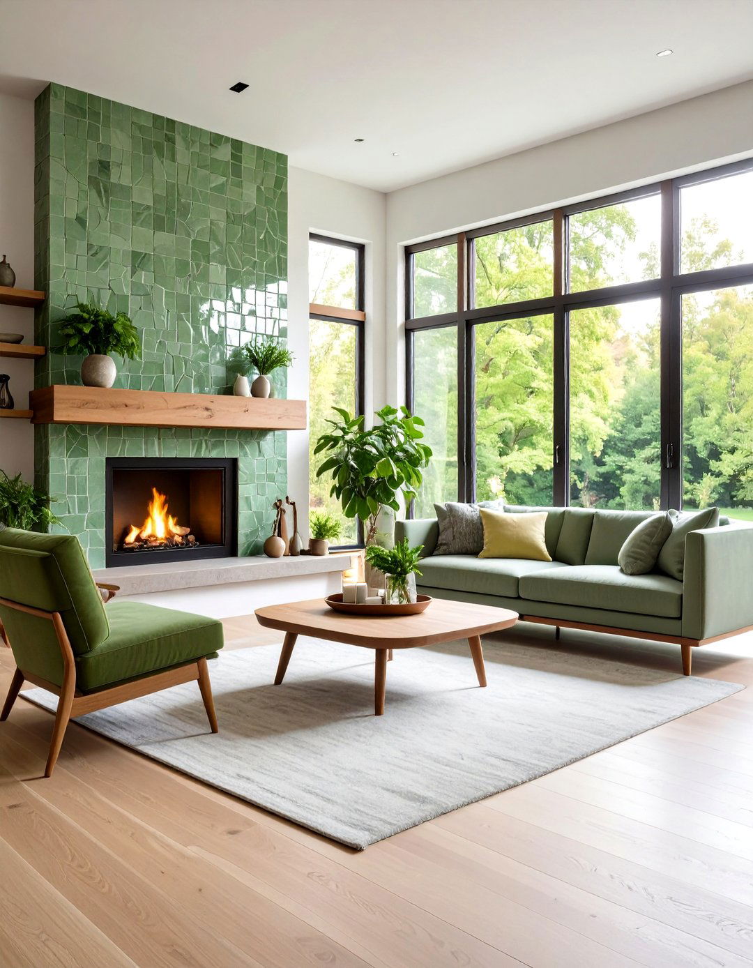 Sage Green Mosaic Tile Artistic Fireplace - 20 Sage Green Fireplace Ideas