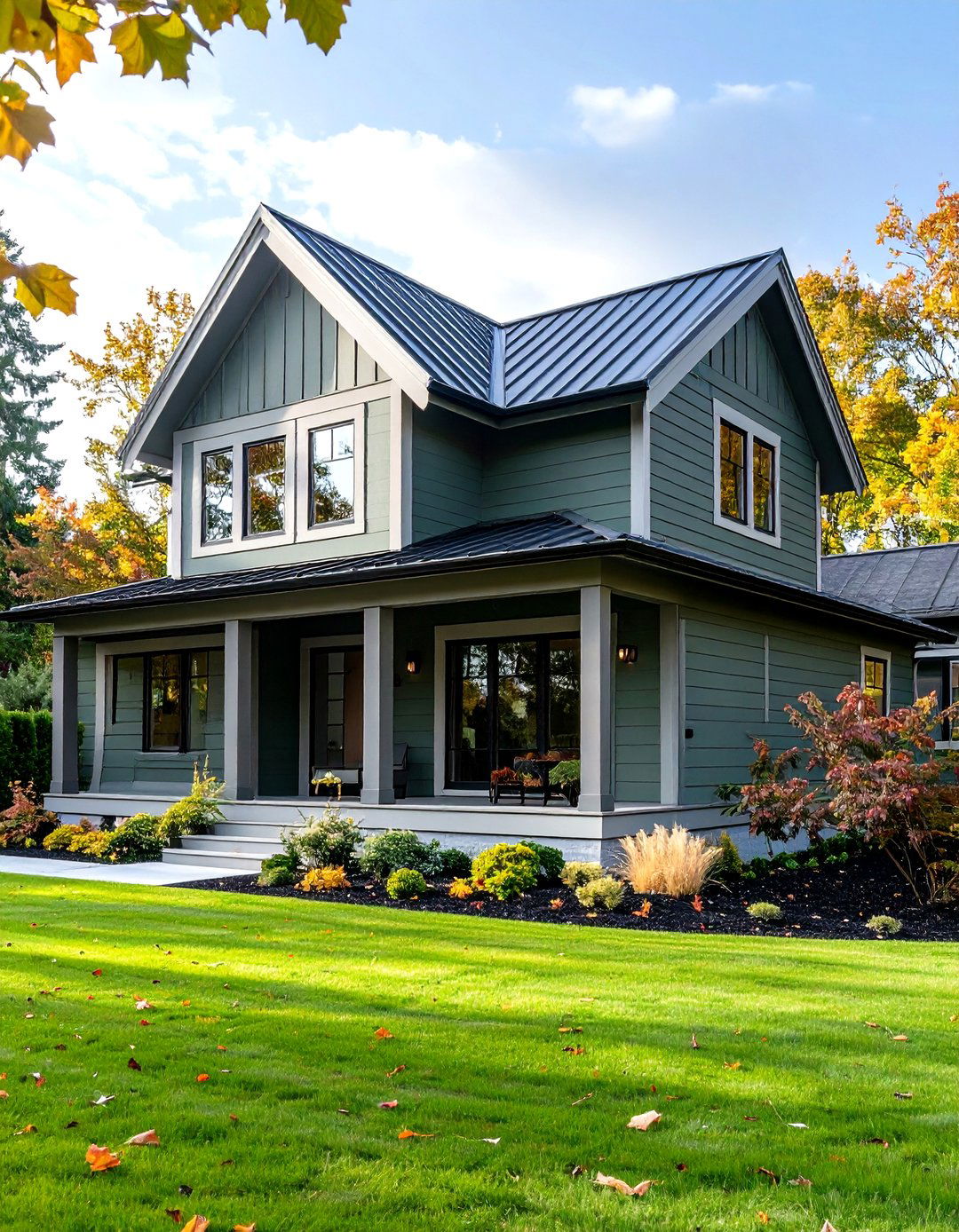 Sage Green Siding with Charcoal Gray Roof Combinations - 20 Exterior House Color Schemes With Sage Green Siding