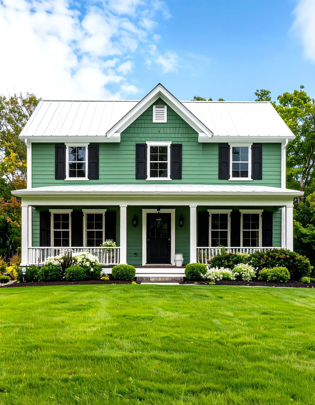 Sage Green Siding with Crisp White Trim - 20 Farmhouse Green Exterior Home Ideas