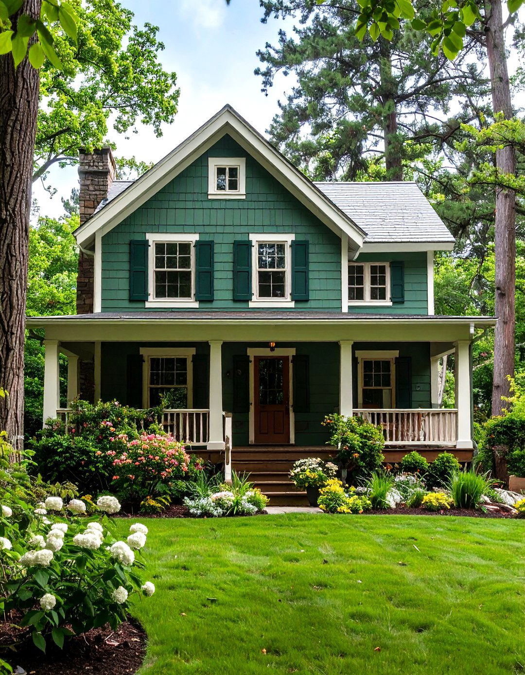 Sage Green Siding with Deep Forest Green Trim - 20 Exterior House Color Schemes With Sage Green Siding
