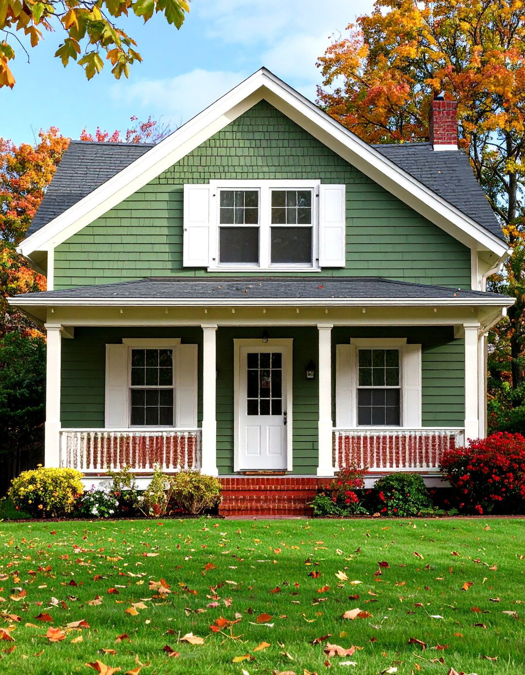 Sage Green Siding with Red Brick Material Combinations - 20 Exterior House Color Schemes With Sage Green Siding