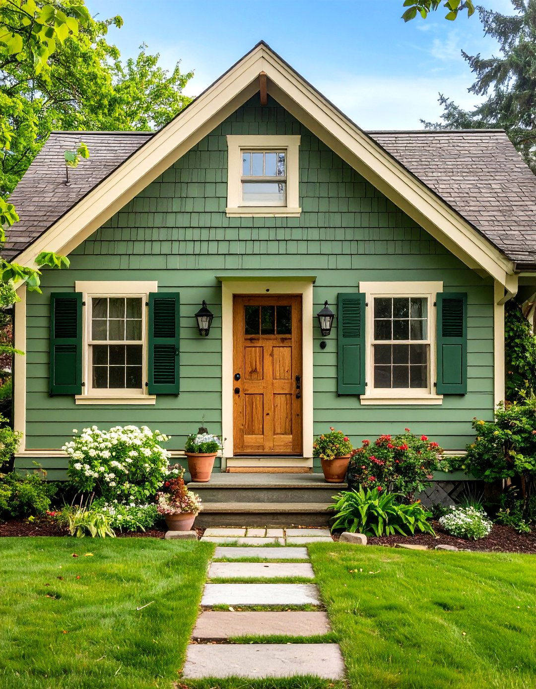 Sage Green Siding with Rich Cream and Warm Undertones - 20 Exterior House Color Schemes With Sage Green Siding