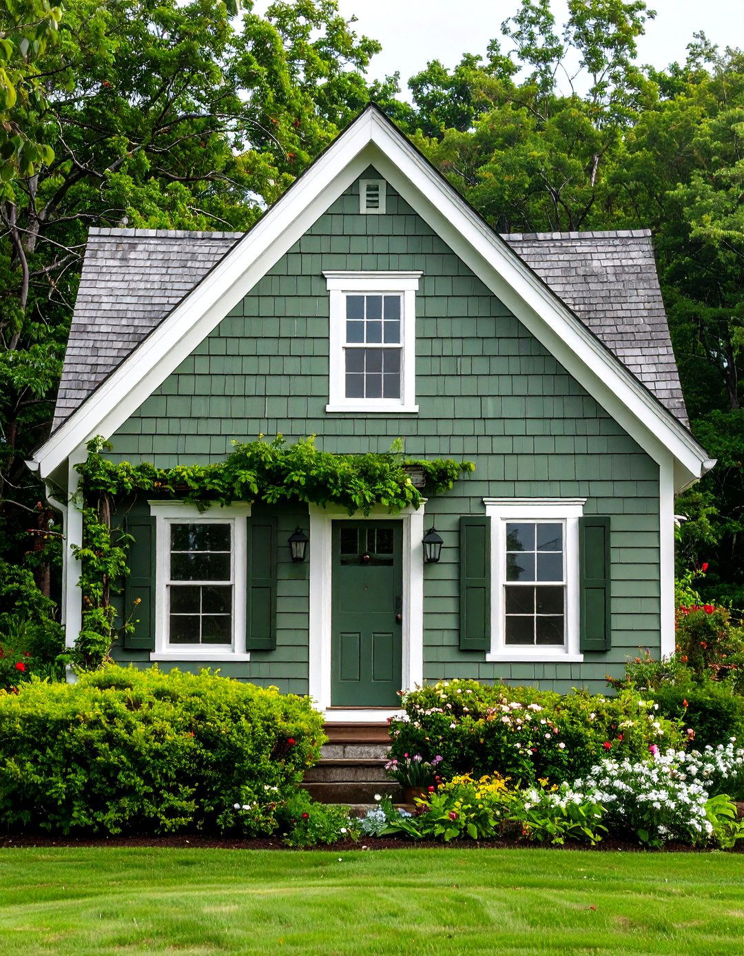 Sage Green Siding with Weathered Gray Shake Accents - 20 Exterior House Color Schemes With Sage Green Siding