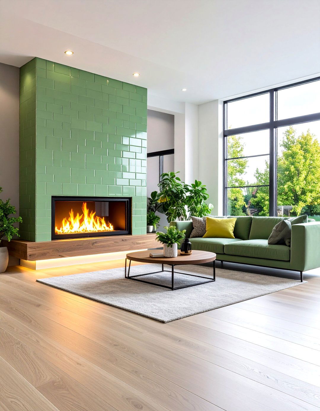 Sage Green Subway Tile Modern Fireplace - 20 Sage Green Fireplace Ideas