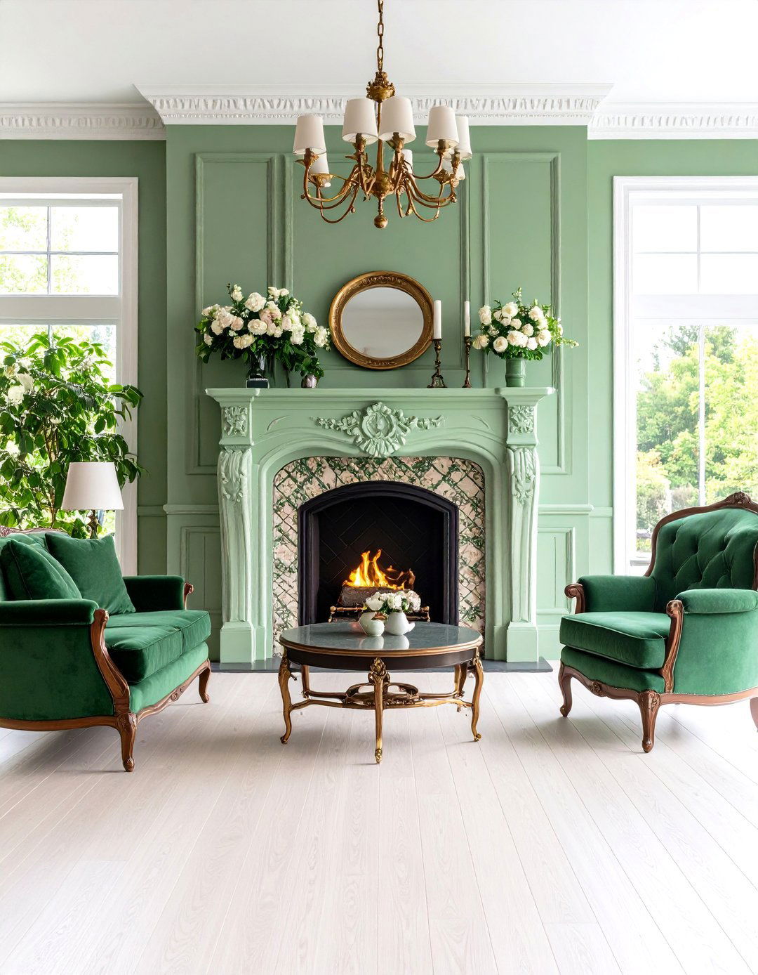 Sage Green Victorian Revival Fireplace Showcase - 20 Sage Green Fireplace Ideas