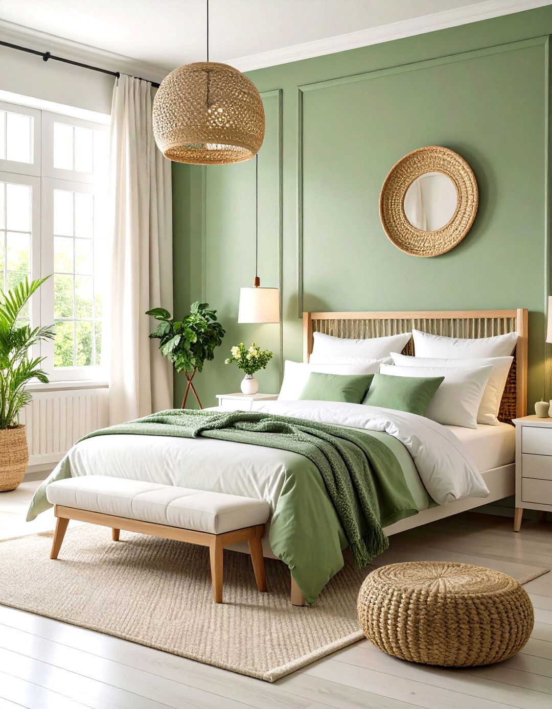 Sage Green Walls for a Serene Green and White Bedroom - 20 Green and White Bedroom Ideas