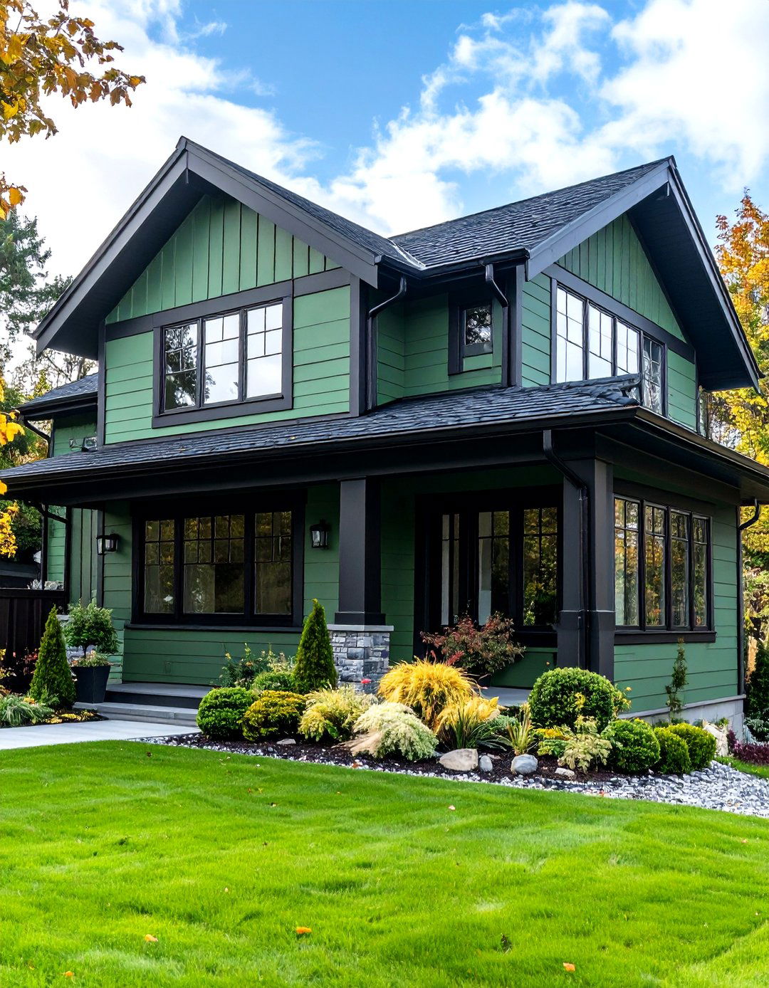 Sage Green and Black Window Frames - 20 Sage Green House Exterior Ideas