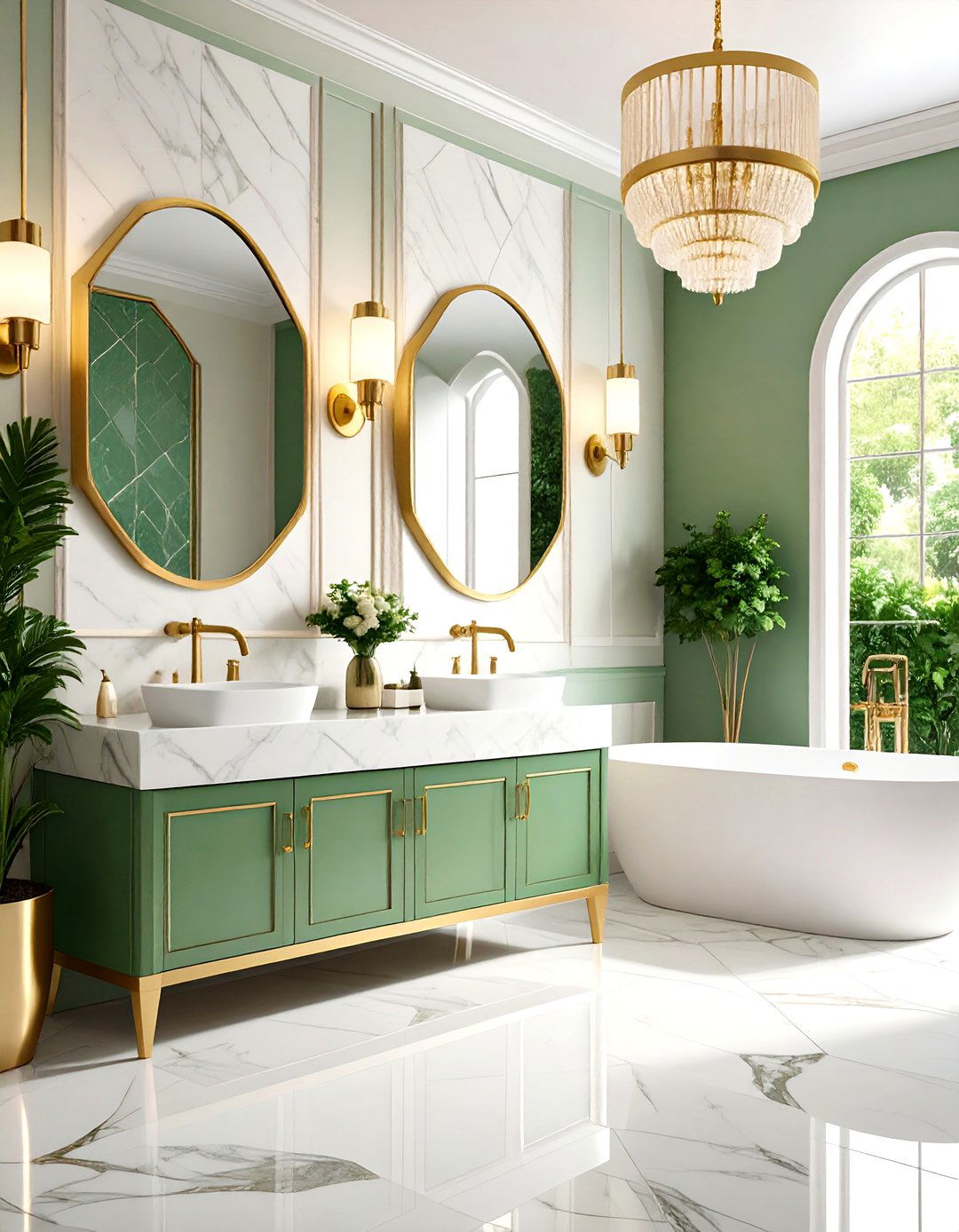 Sage Green and Cream Art Deco Bathroom - 20 Sage Green and Cream Bathroom Ideas