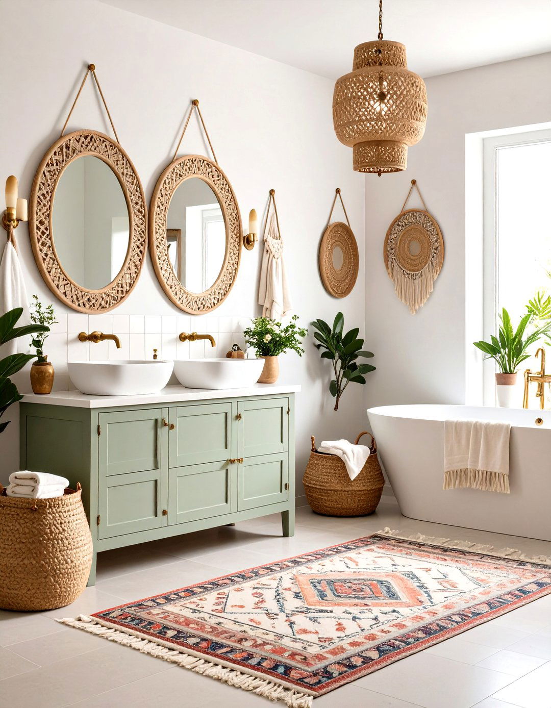 Sage Green and Cream Bohemian Bathroom - 20 Sage Green and Cream Bathroom Ideas