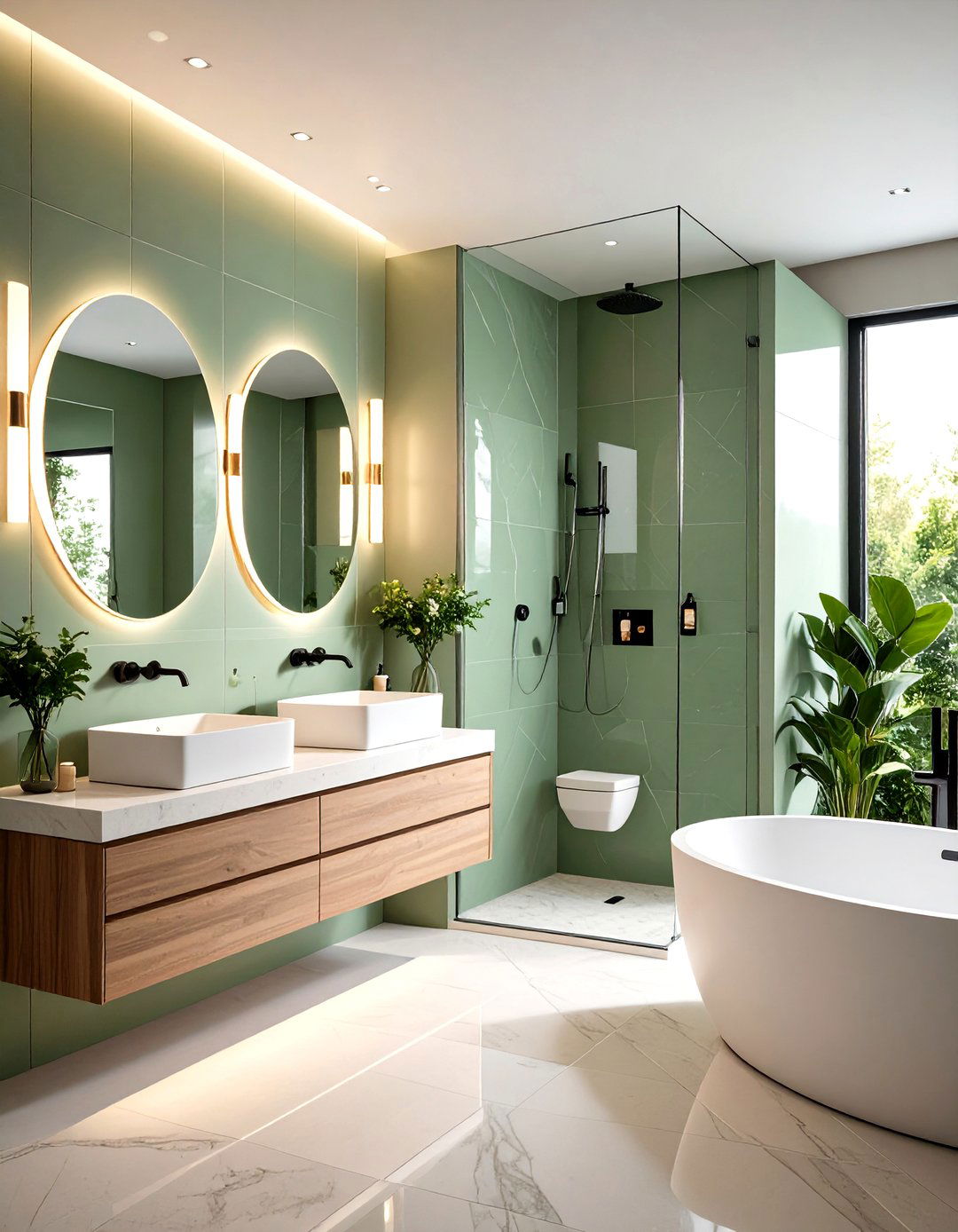 Sage Green and Cream Contemporary Bathroom - 20 Sage Green and Cream Bathroom Ideas