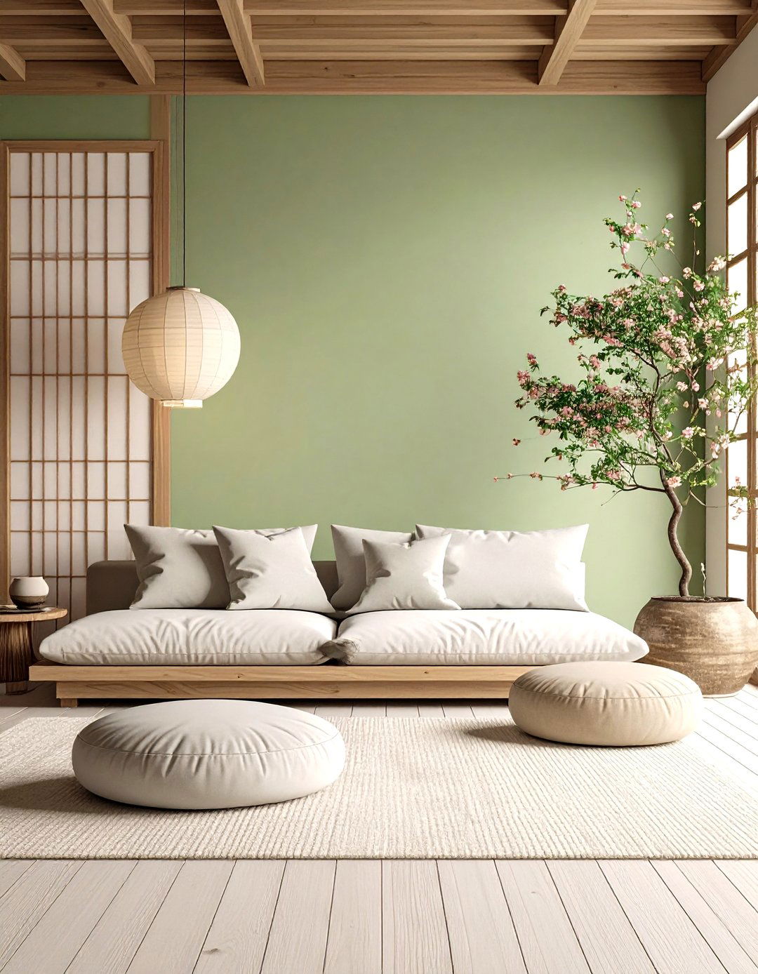 Sage Green and Cream Japandi Calm Corner - 20 sage green and cream living room ideas