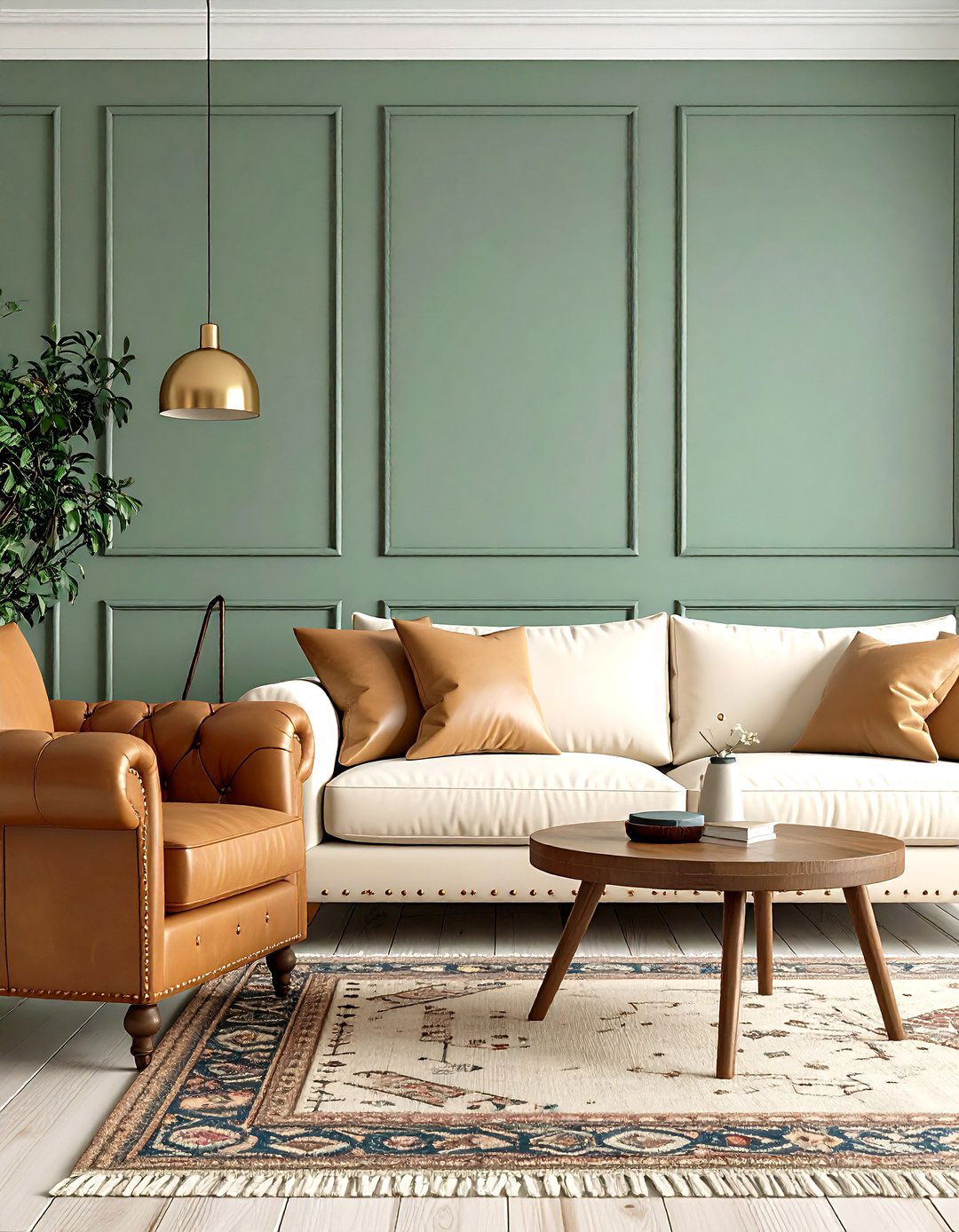 Sage Green and Cream Leather and Linen Mix - 20 sage green and cream living room ideas