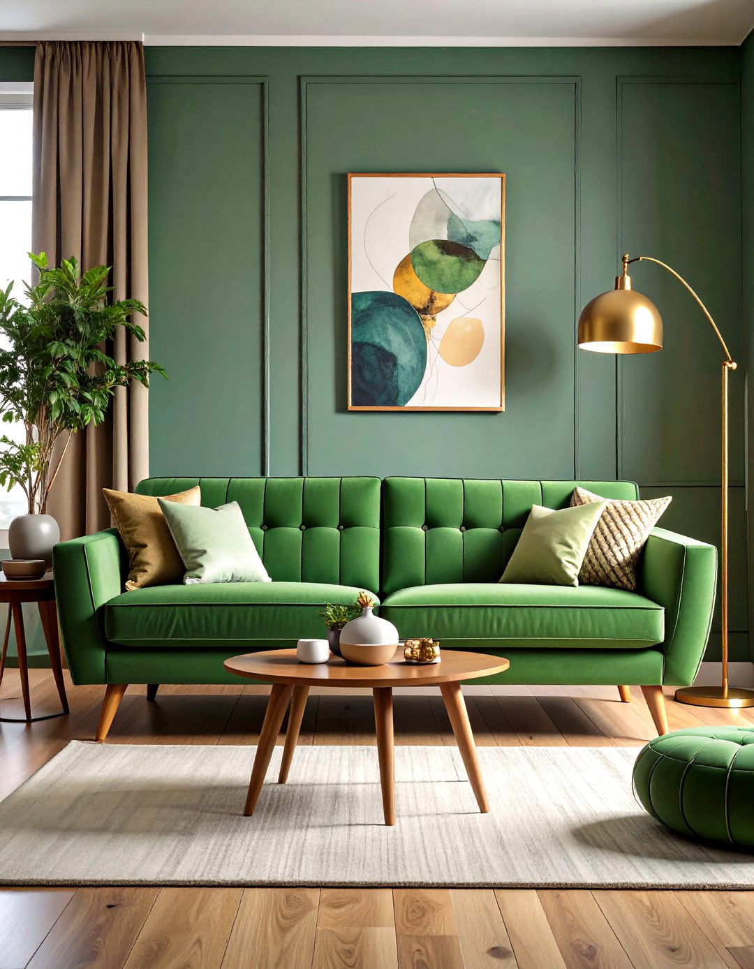 Sage Green and Cream Mid Century Sofa Statement - 20 sage green and cream living room ideas