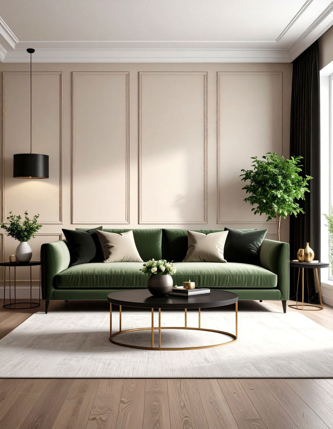 Sage Green and Cream Moody Contrast Accents - 20 sage green and cream living room ideas
