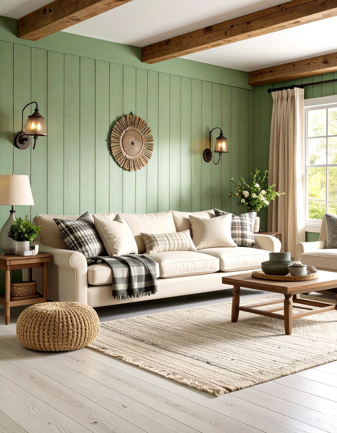 Sage Green and Cream Rustic Farmhouse Charm - 20 sage green and cream living room ideas