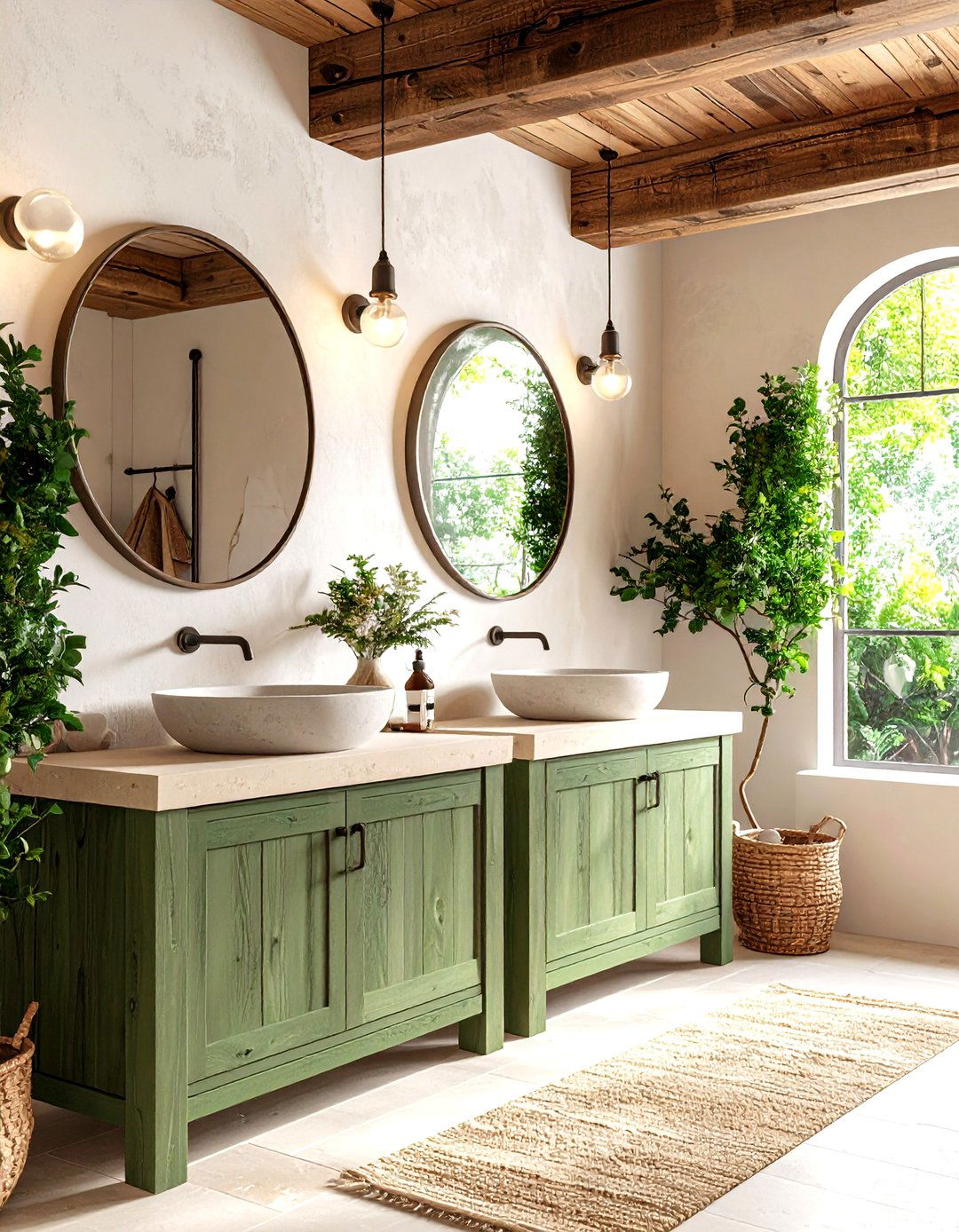 Sage Green and Cream Rustic Modern Bathroom - 20 Sage Green and Cream Bathroom Ideas