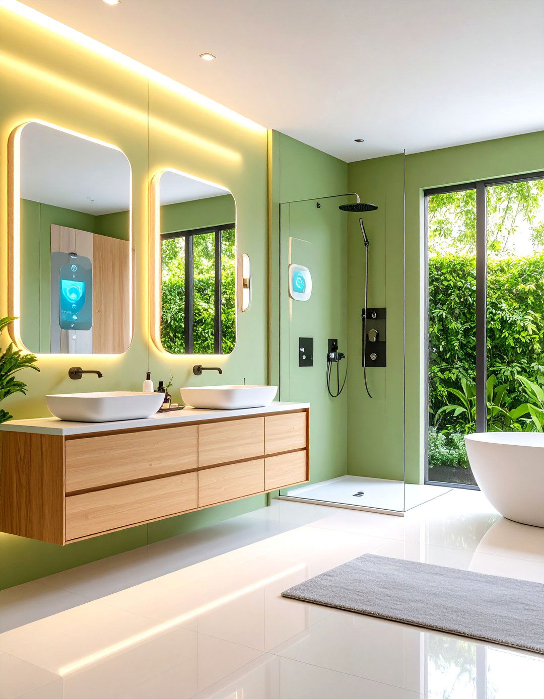 Sage Green and Cream Smart Technology Bathroom - 20 Sage Green and Cream Bathroom Ideas