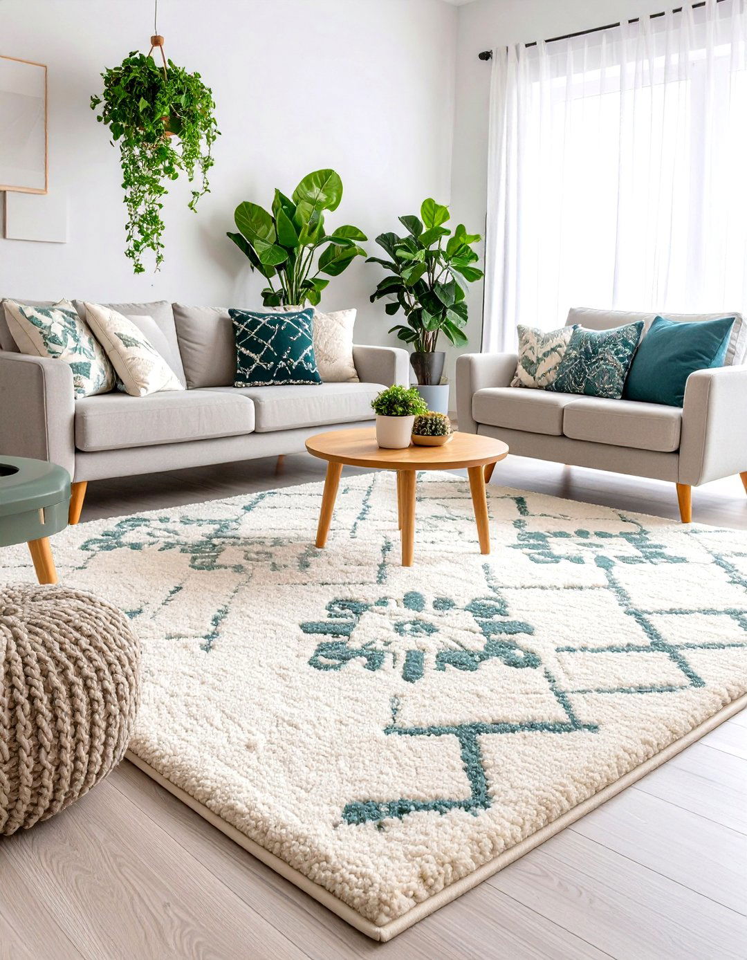 Sage Green and Cream Statement Rug Focus - 20 sage green and cream living room ideas