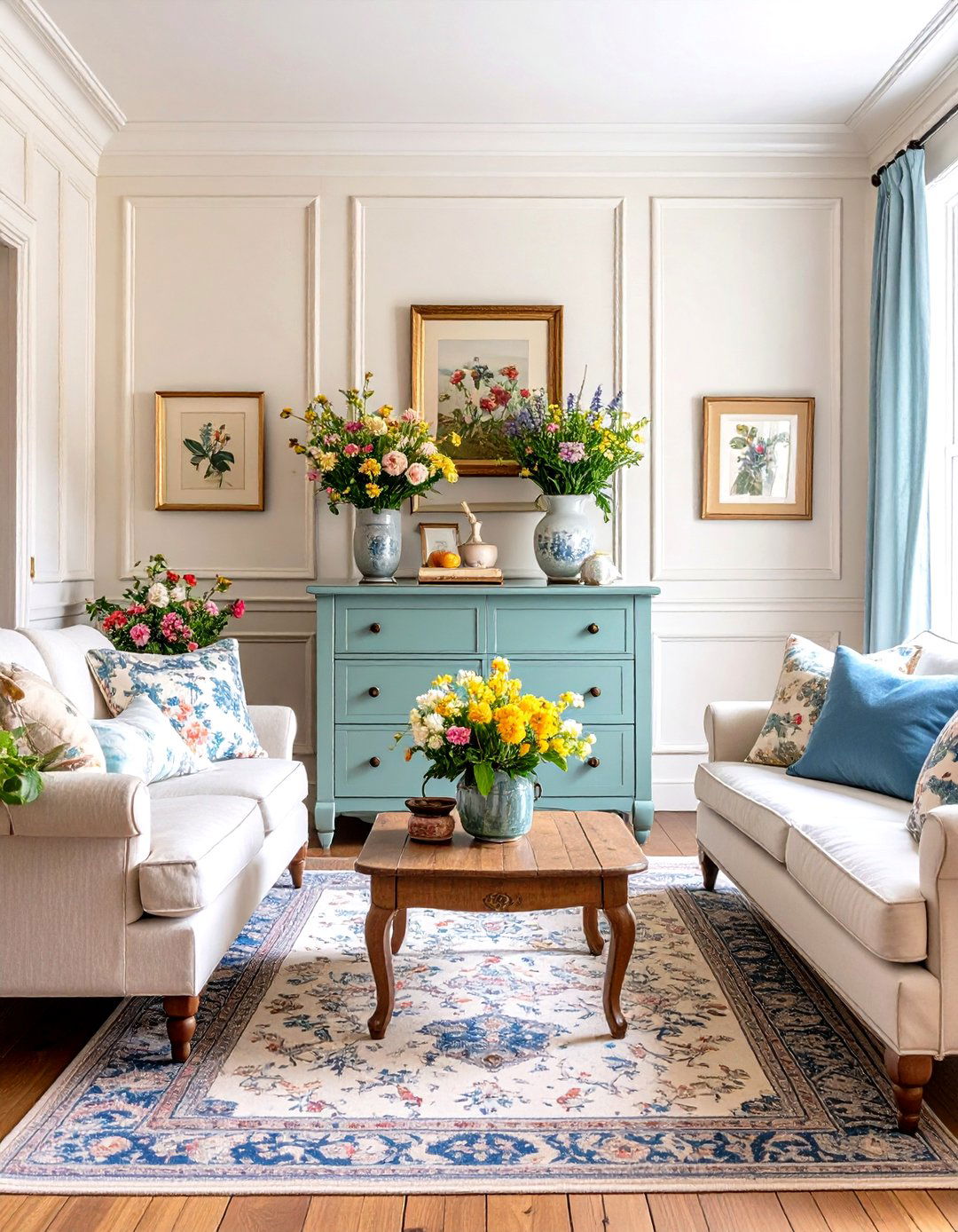 Sage Green and Cream Vintage Cottagecore Blend - 20 sage green and cream living room ideas