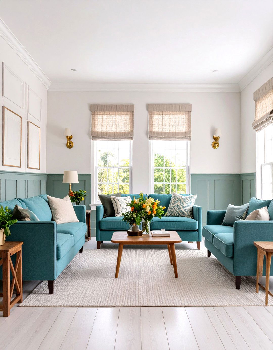 Sage Green and Cream Wainscoting Elegance - 20 sage green and cream living room ideas