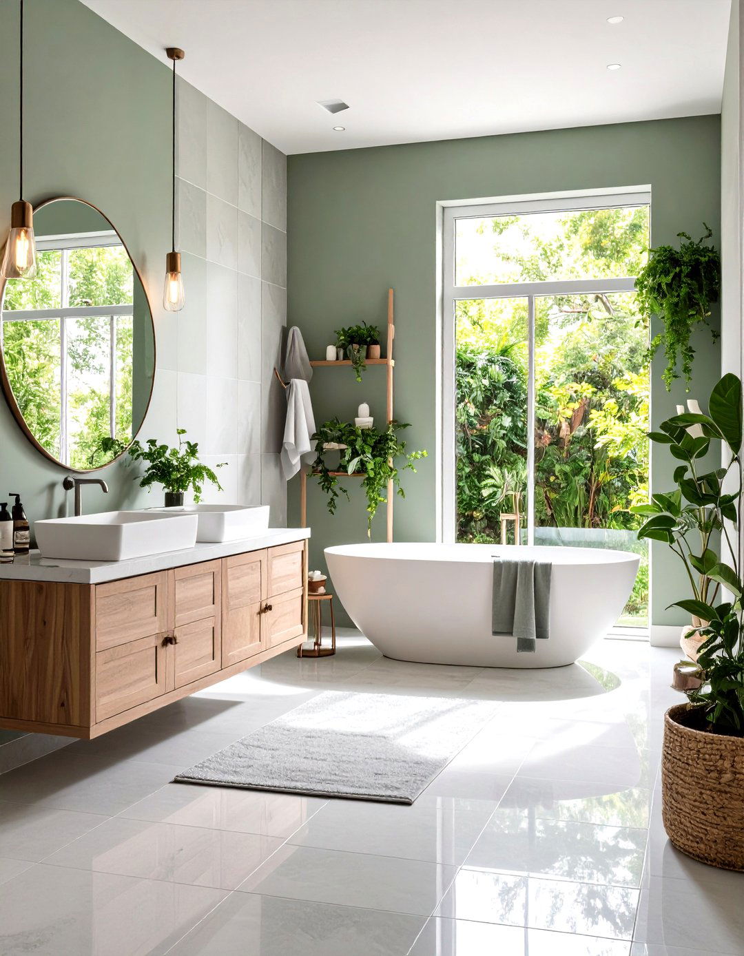Sage Green and Grey Tile Combo - 20 Grey Tile Bathroom Ideas