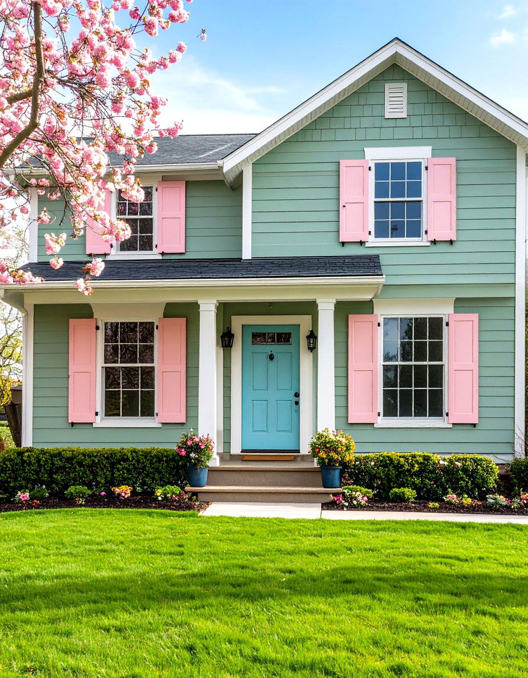 Sage Green and Soft Pastel Accents - 20 Sage Green House Exterior Ideas