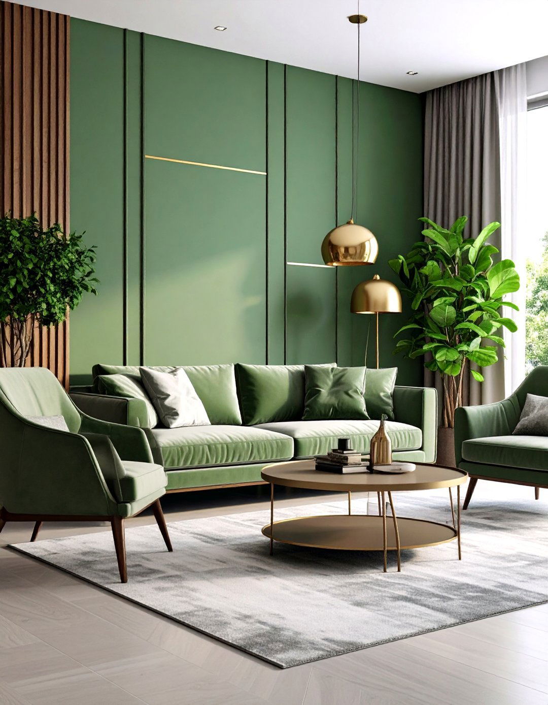 Sage Green with Metallic Wallpaper - 20 Sage Green Living Room Ideas