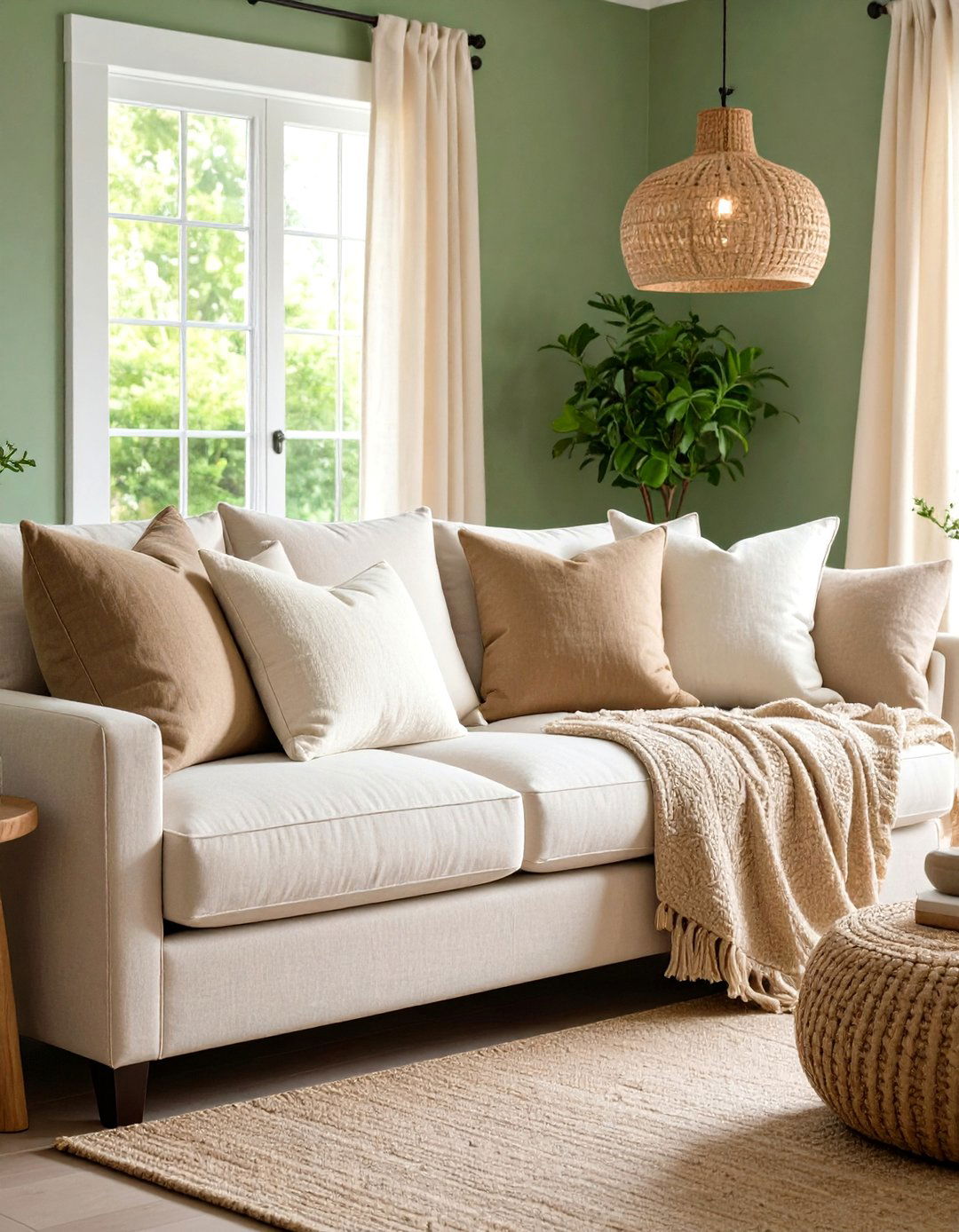 Sage Green with Neutral Linens - 20 Sage Green Living Room Ideas